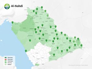 خريطة توزيع فروع النهدي في المملكة العربية السعودية