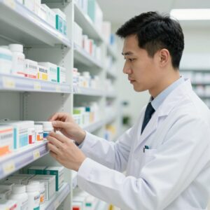 صيدلي يعمل في صيدلية المستشفى