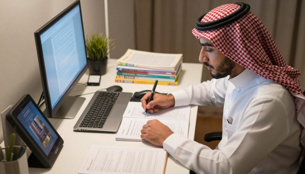 طالب يذاكر استعدادًا للاختبار التحصيلي