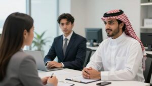 قاعة مقابلات التوظيف في البنك المركزي السعودي مع المتقدمين للوظائف