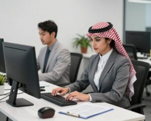 مساعد إداري تنفيذي يعمل في بيئة مكتبية احترافية