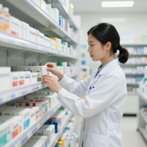 مساعد صيدلي ينظم الأدوية