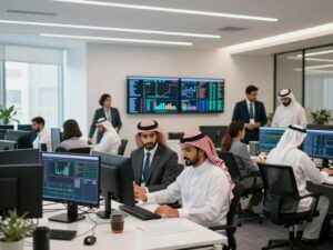 موظفون في البنك المركزي السعودي يعملون في بيئة احترافية حديثة