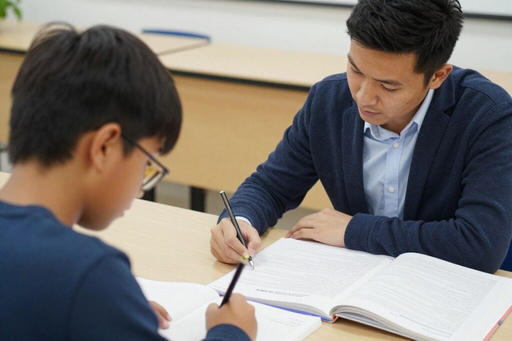 الطلاب شكل فردي يتلقون المساعدة من مساعد المعلم