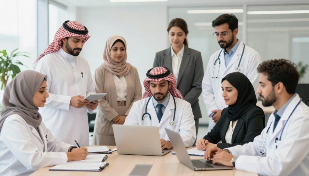 فريق عمل متنوع من موظفي جامعة الملك سعود للعلوم الصحية