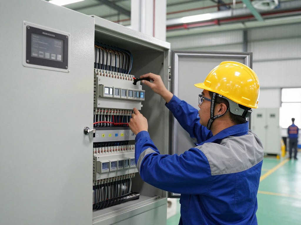 فني كهربائي يقوم بصيانة المعدات الصناعية في منشأة سدافكو