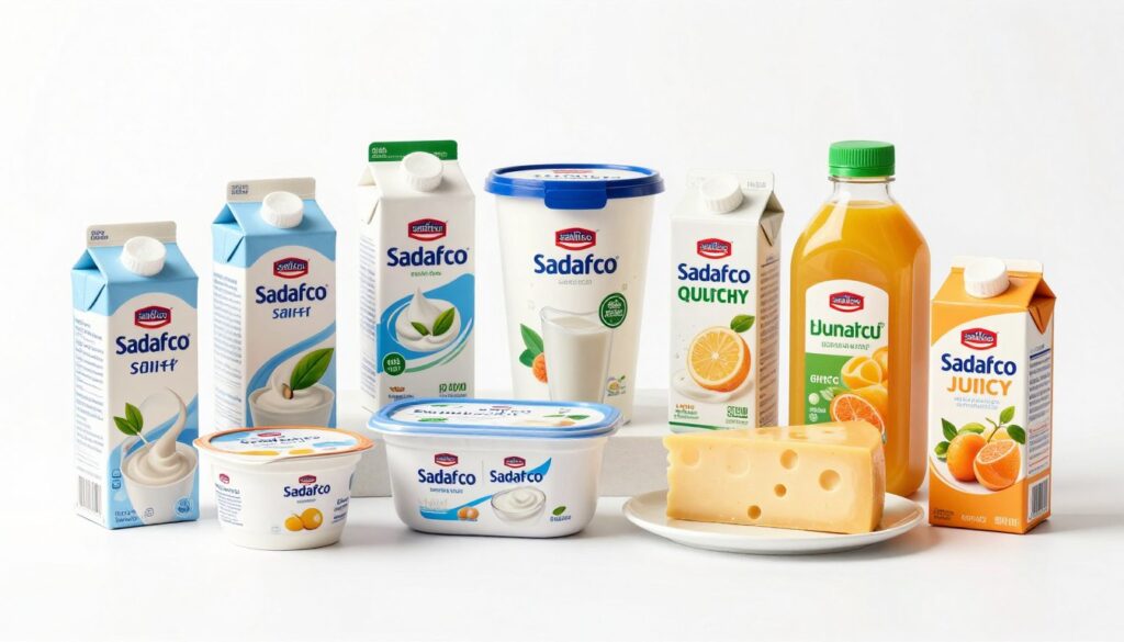 مجموعة متنوعة من منتجات الألبان والعصائر التي تنتجها شركة سدافكو