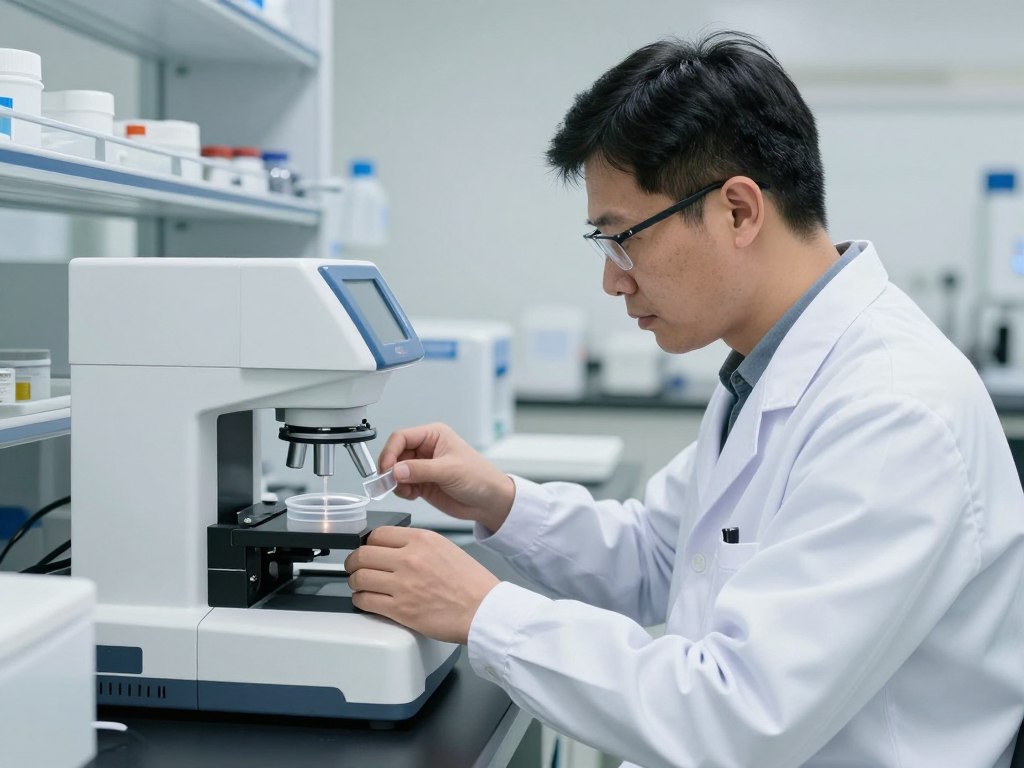 مسؤول مراقبة الجودة يفحص عينات المنتجات في مختبر سدافكو